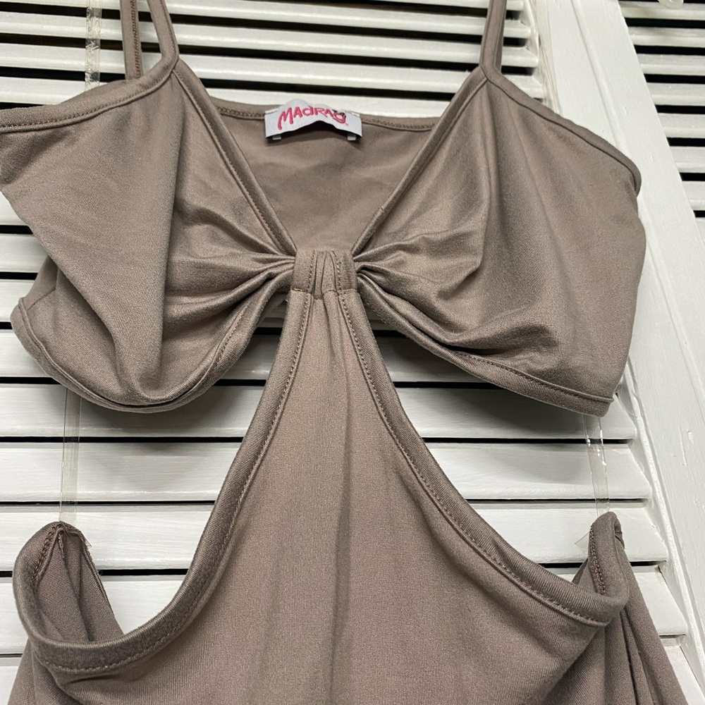 Cut Out Waist Medium Tan Romper Jumpsuit